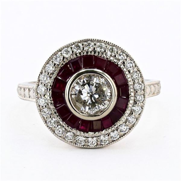 0.73 ctw CENTER Diamond and 1.07 ctw Ruby Platinum Ring (1.07 ctw Diamonds)