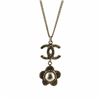 Image 2 : Chanel Gold-tone Metal CC Flower Faux Pearl Drop Pendant Necklace
