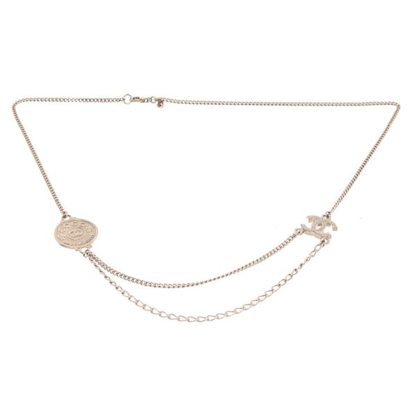 Chanel Silver Coin Mademoiselle Necklace