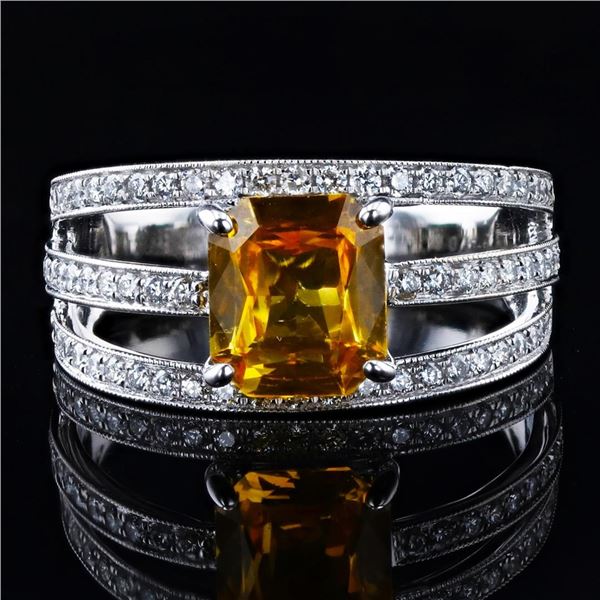 2.13 ctw Orange Yellow Sapphire and 0.47 ctw Diamond 18K White Gold Ring