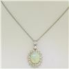 Image 1 : Solid Platinum 18K Yellow Gold 3.69 ctw Oval Opal & Diamond Halo Pendant Necklac