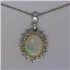 Image 8 : Solid Platinum 18K Yellow Gold 3.69 ctw Oval Opal & Diamond Halo Pendant Necklac