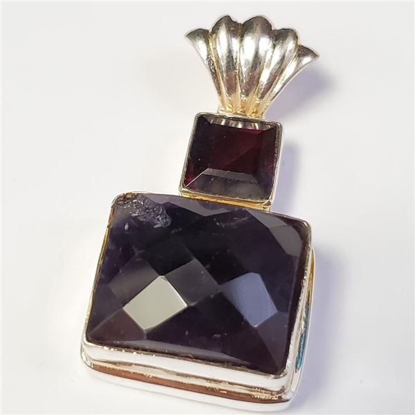 $400 Silver Big Amethyst And Garnet Pendant