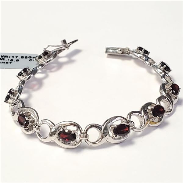 $700 Silver Garnet 5.9Ct 7.5" Bracelet