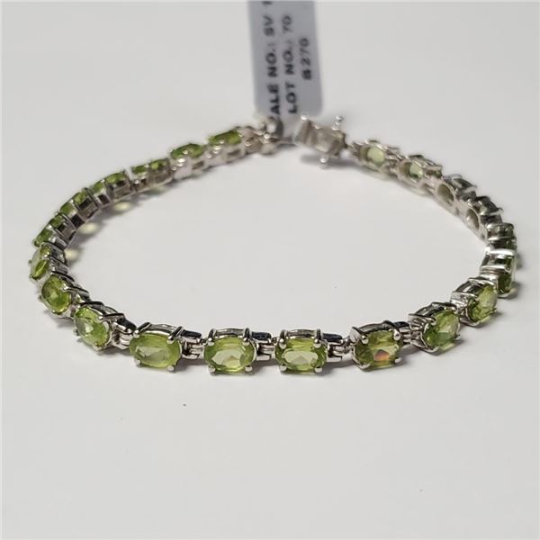 $600 Silver Peridot 8.5Ct 7.5" Bracelet