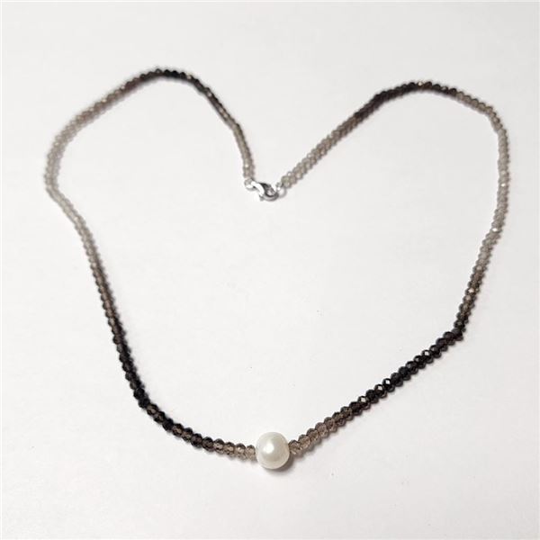 $120 Silver Fresh Water Pearl And Smokey Quartz 16" Necklace