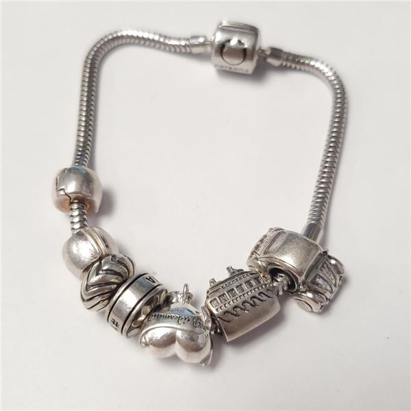 $280 Silver Pandora Style 7.5" 25.59G Bracelet