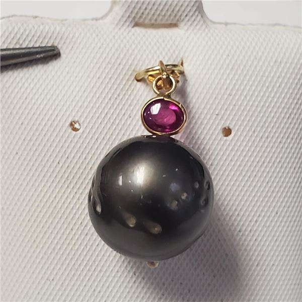 $1000 14K  South Sea Pearl And Ruby Pendant