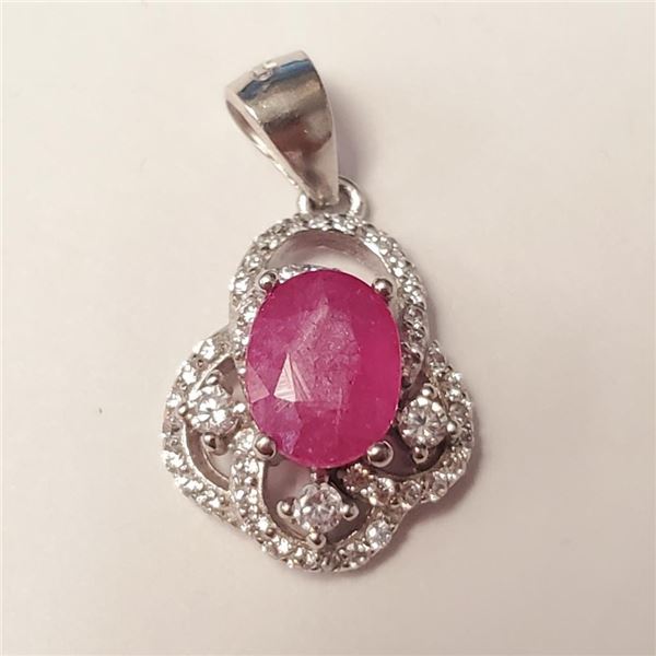 $200 Silver Ruby And Cz  Pendant