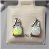 Image 1 : $80 Silver Created Opal And Diamond Earrings