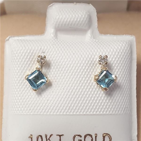$500 10K  Blue Topaz(0.44ct) Diamond(0.06ct) Earrings