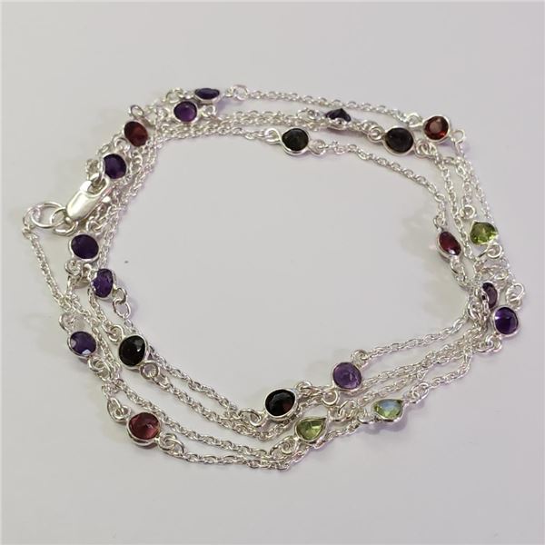 $400 Silver Multi Color Gemstone Amethyst Garnet Necklace