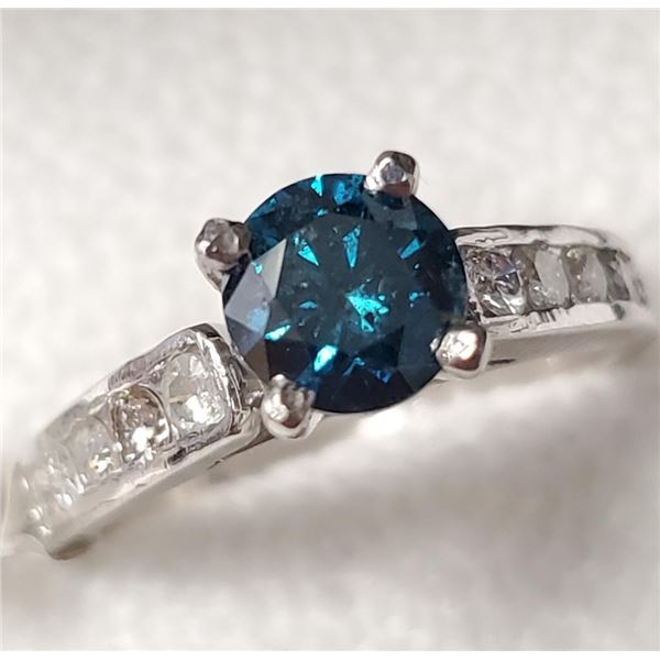 14K White Gold Blue Diamond Treated(0.96ct) Diamond 0.45Ct I2-3 Gh Color Ring (~weight 3.57g), Made 