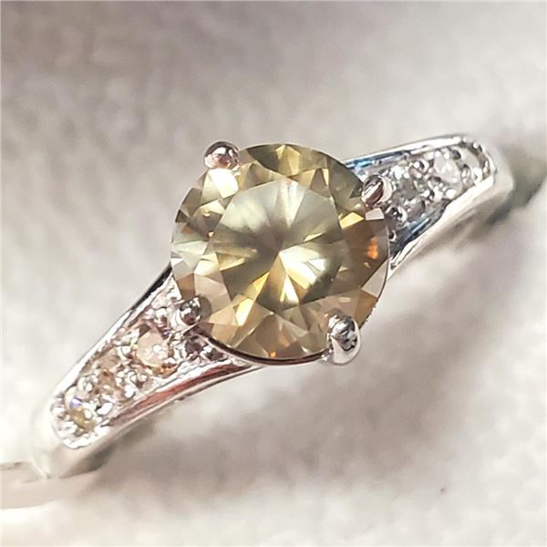 14K White Gold Diamond (1.4Ct,Si2,Yellowish Green) Diamond(0.2ct) Ring (~Size 6.5) (~weight 3.56g), 