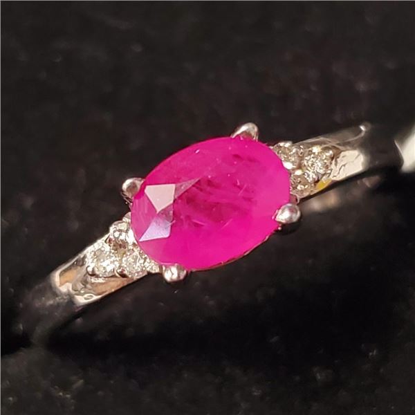10K White Gold Ruby(0.9ct) Diamond(0.06ct) Ring (~Size 7.25) (~weight 2.4g), Appraised Retail $1755