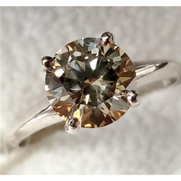 14K White Gold Diamond (1.5Ct,Si2,Fancy Yellowish Green) Ring (~weight 2.04g), Made in Canada, Appra