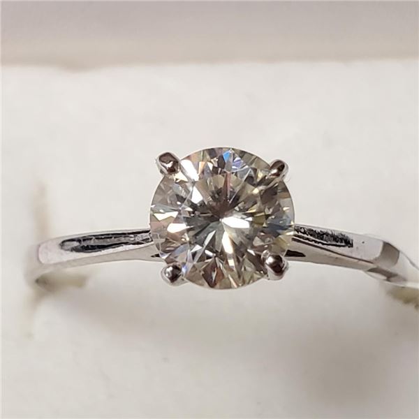 10K White Gold Moissanite(0.7ct) Ring (~Size 6.5) (~weight 1.28g), Made in Canada, Appraised Retail 