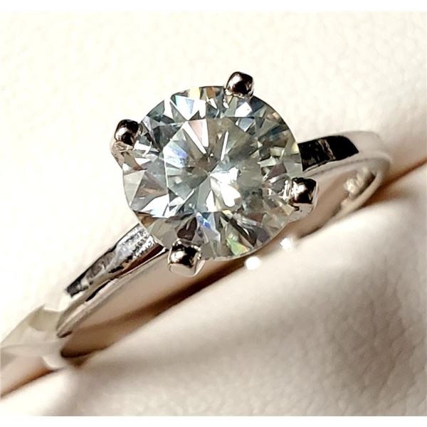 10K White Gold Moissanite(1.05ct) Ring (~Size 6)(~weight 2.12g), Made in Canada, Appraised Retail $2