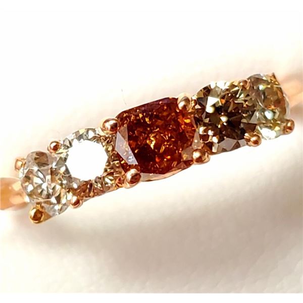 14K Rose Gold Natural Color Diamond Si1-I1 0.75Ct Ring (~Size 6) (~weight 1.55g), Made in Canada, Ap
