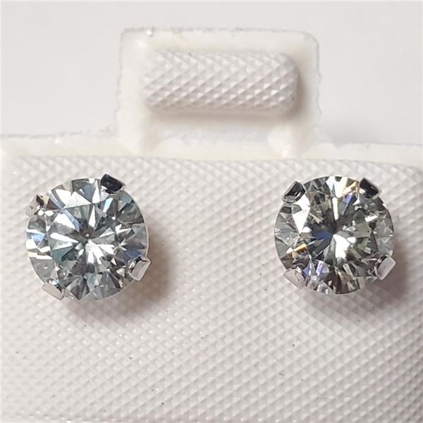 10K White Gold Light Bluish Moissanite(1.5ct) Earrings (~weight 0.66g), Made in Canada, Appraised Re