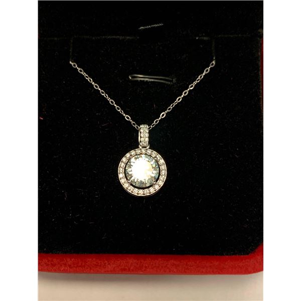 Light Blue Moissanite 2.00 Carat Solitaire Pendant & Chain Set with Appraisal $1680.00