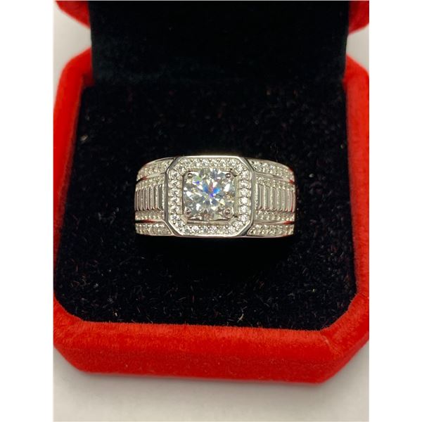 Gents Wide Band Bezal & Solitaire 1.00 Carat Moissanite Appraisal $1565.00