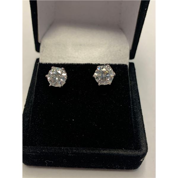Set of Moissanite 2.00 Carat Solitaire Stud Earrings set in .925 Silver with Appraisal $1425.00