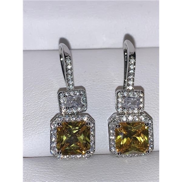 Ladies 1.50 Carat Cushion Cut Canary Solitaire Earring Set