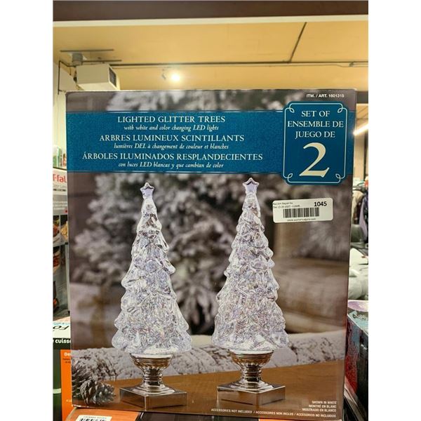 Lighted Glitter Trees w/ White & Color Changing LED Lights Set of 2