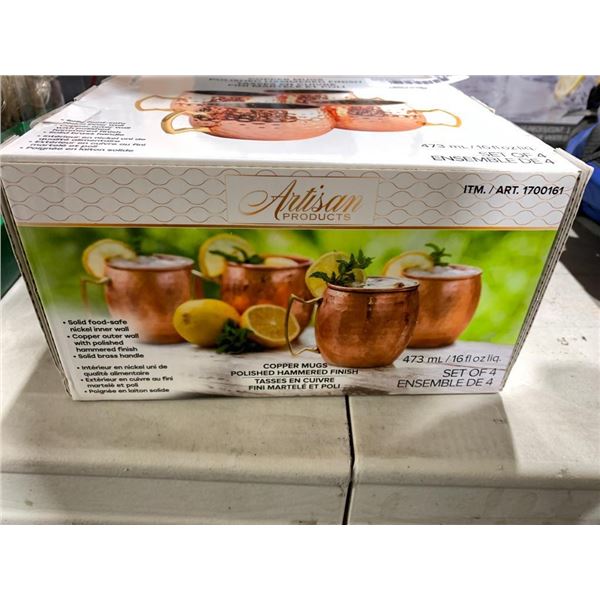 Artisan Products Copper Mugs Polished Hammered Finish Set of 4