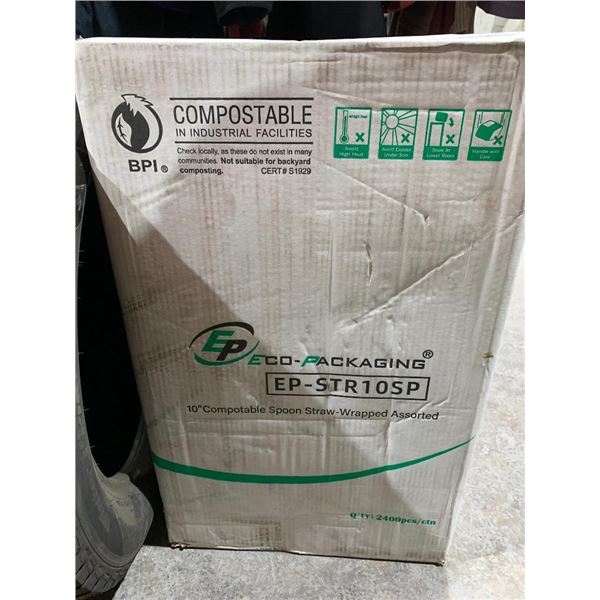 EP Eco Packaging 10" Compostable Spoon Straw - 2400 Pc