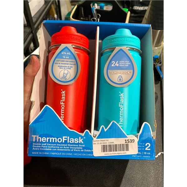 ThermoFlask stainless steel water bottles. 2x474ml