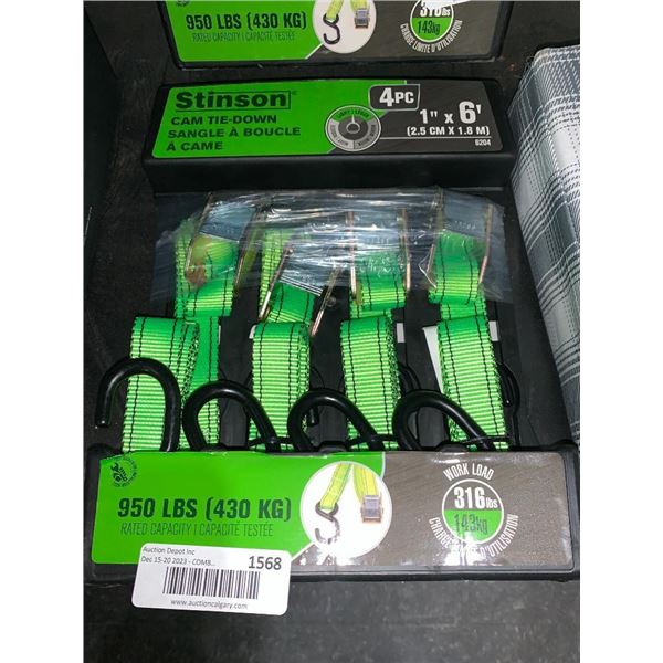 Stinson 4 pack of tie-down straps 6 feet long, 950lb weight capacity