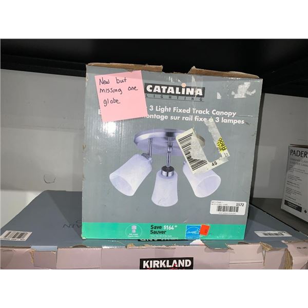Catalina lighting 3 light fixed track canopy lights, missing one globe