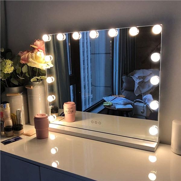 FENCHILIN Vanity Mirror with Lights, Hollywood Lighted Makeup Mirror with 15 Dimmable LED Bulbs for 