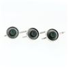 Image 5 : Estate Men's 14k White Gold Round Black Pearl Cuff Links & 3 Button Stud Set