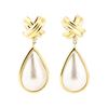 Image 1 : 0.08 ctw Diamond and Mother of Pearl Dangle Earrings - 14KT Yellow Gold