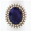 Vintage 14k Yellow Gold 7.13 ctw Oval Amethyst Solitaire & Pearl Halo Cluster Ri