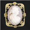 Image 2 : Antique Victorian 10k Gold Carved Pink Shell Cameo Brooch Pendant w/ Open Frame