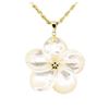 Image 1 : Plumeria Shaped Mother of Pearl Pendant and Chain - 14KT Yellow Gold