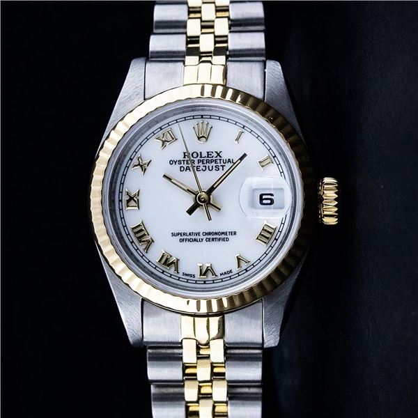 Rolex Ladies 2T Yellow Gold & Stainless Steel White Roman 26MM