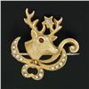 Image 2 : Antique Victorian 10k Gold Diamond Ruby & Seed Pearl Elk Textured Brooch Pin