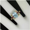 Image 4 : Retro 14k Yellow Gold 2.18 ctw Aquamarine Solitaire and Synthetic Ruby Ring