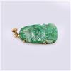 Image 2 : Antique Chinese Carved Jadeite Pendant Mounted in 18K Yellow Gold with Ruby