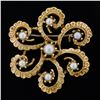 Image 3 : Vintage 14K Yellow Gold Cultured Pearl Detailed Textured Open Work Brooch Pin