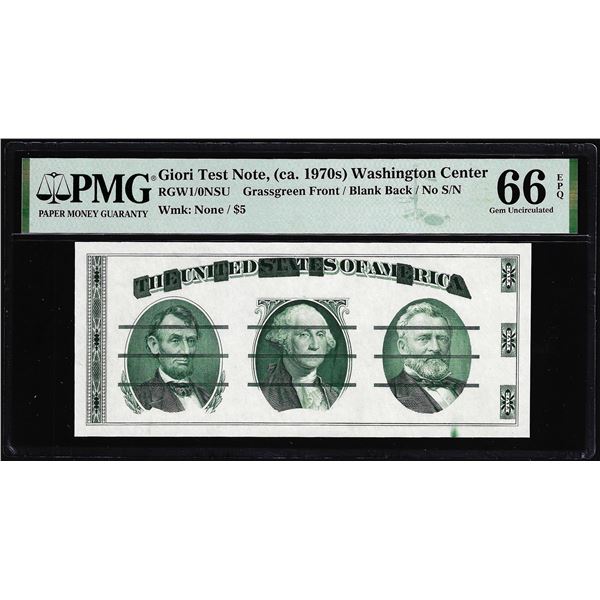 Circa 1970's Washington Center Giori Test Note PMG Gem Uncirculated 66EPQ