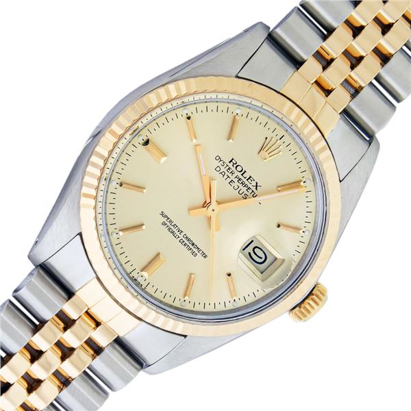 Rolex Mens Two Tone Champagne Index Datejust Wristwatch