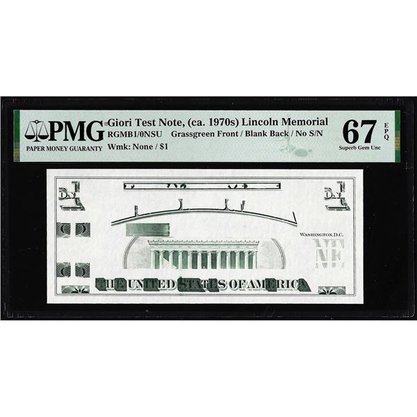 Circa 1970's Lincoln Memorial Giori Test Note PMG Superb Gem Uncirculated 67EPQ