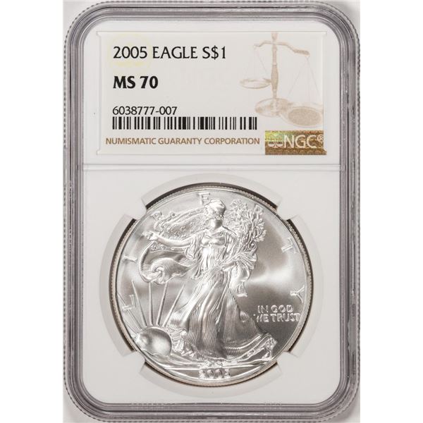 2005 $1 American Silver Eagle Coin NGC MS70