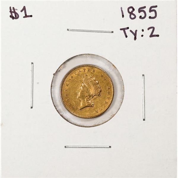 1855 Type 2 $1 Indian Princess Head Gold Dollar Coin
